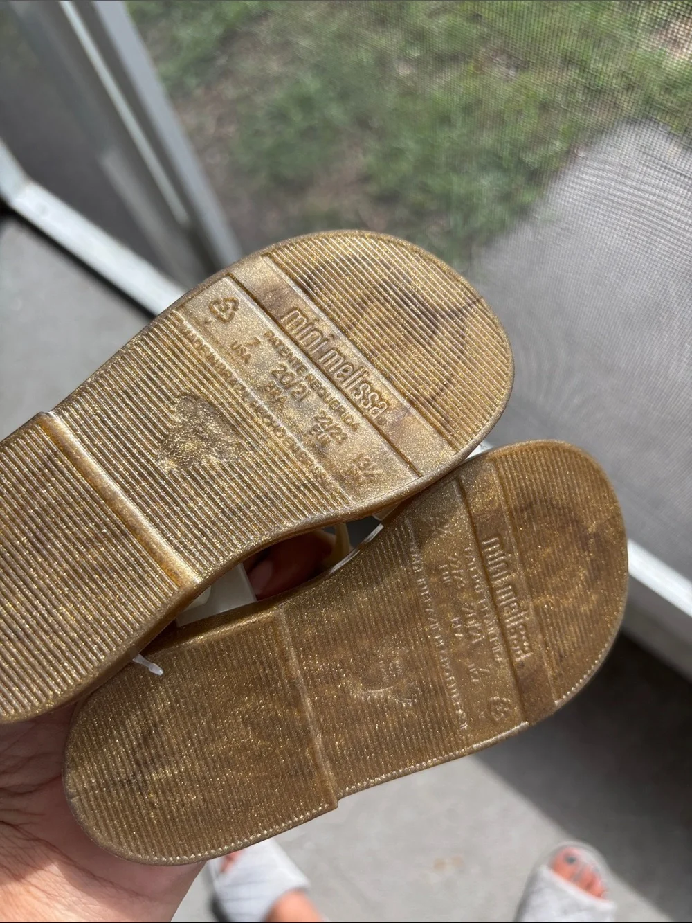 Mini Melissa Cream Jelly Sandals with Gold Buckles